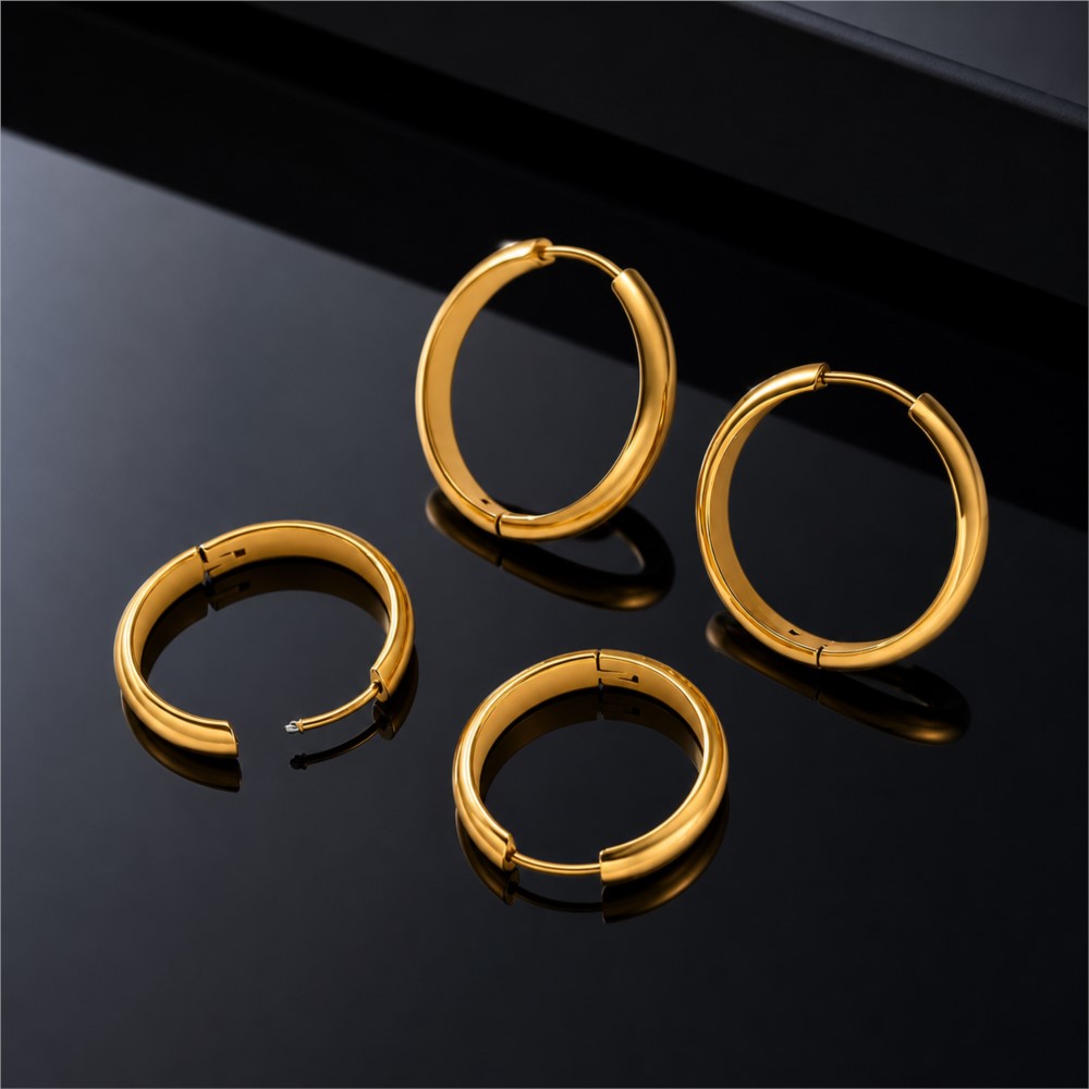 Women'S Fashion Earrings - 4Pcs Stainless Steel Round Hoop Earring