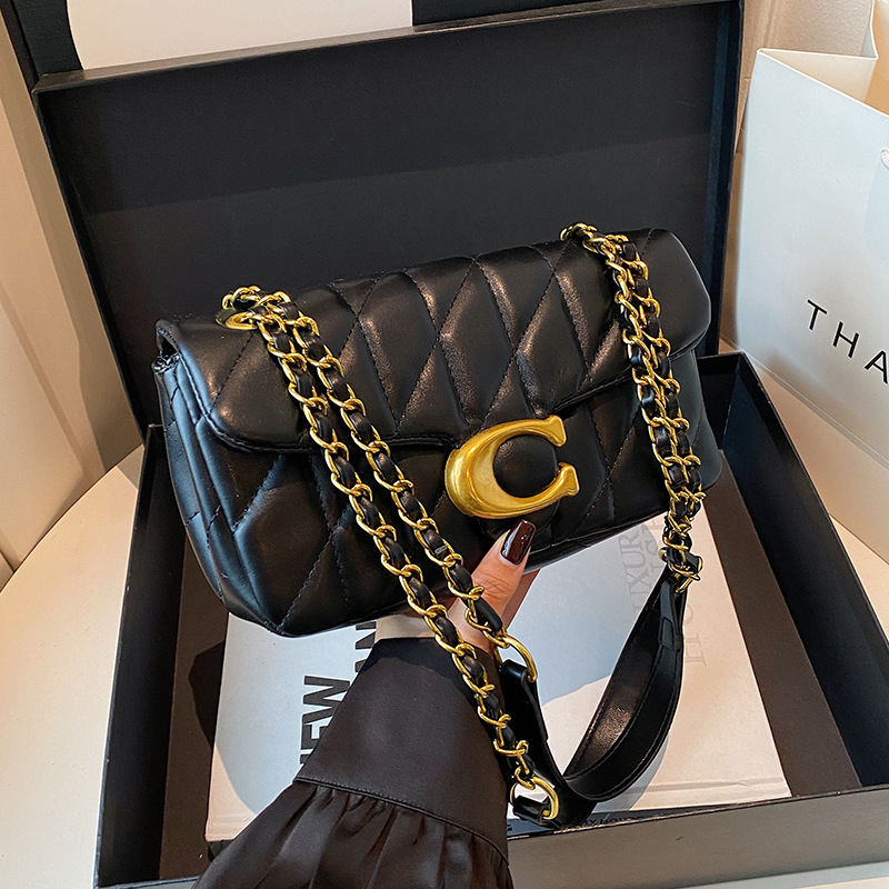 Women Fashion Logo Design - Women Quilted Leather Shoulder Bag Luxury