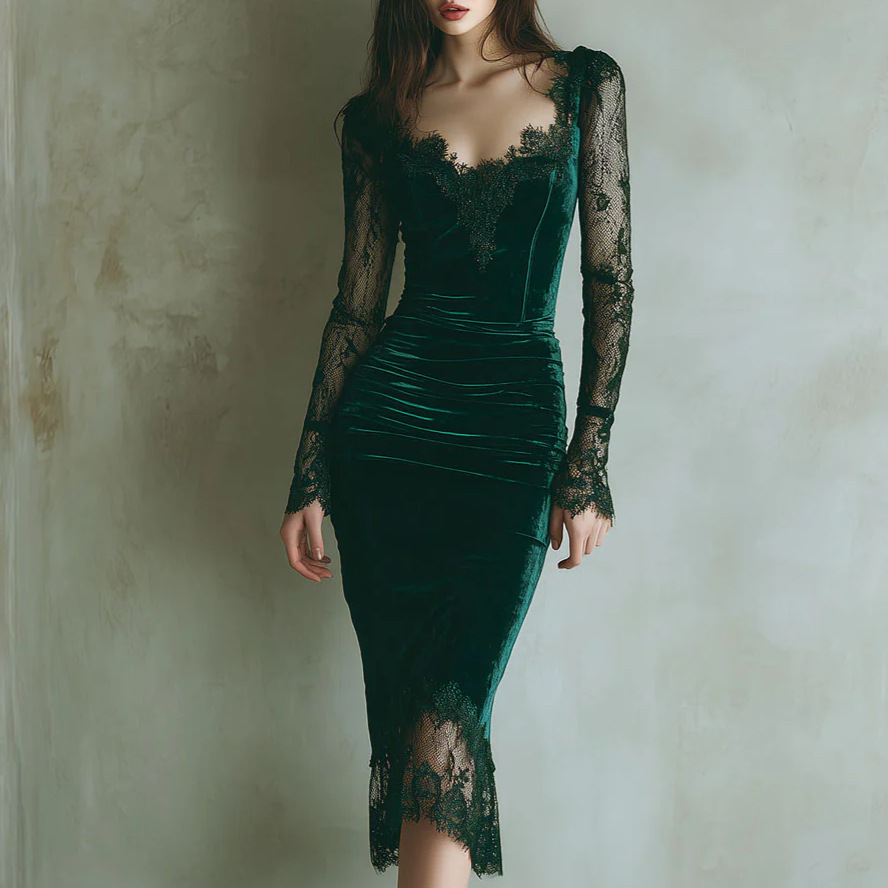 Elegant Lace Embroidery Velvet - Women'S Fashion Quarter Zip ulasan dan harga