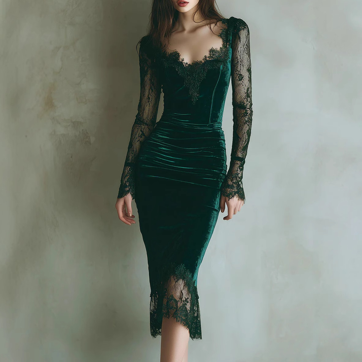 Elegant Lace Embroidery Velvet - Women'S Fashion Quarter Zip ulasan dan harga