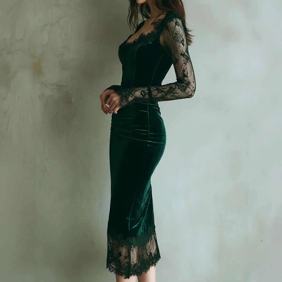 Elegant Lace Embroidery Velvet - Women'S Fashion Quarter Zip ulasan dan harga