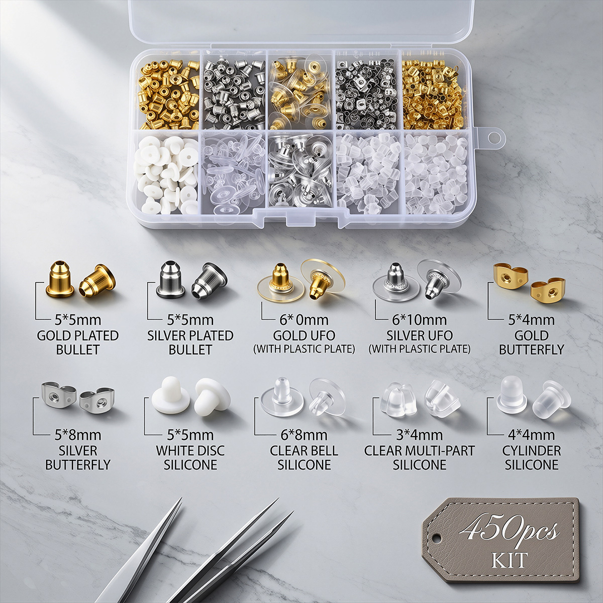 450pcs Silicone & Metal Earrin - Women'S Fashion Earrings ulasan dan harga