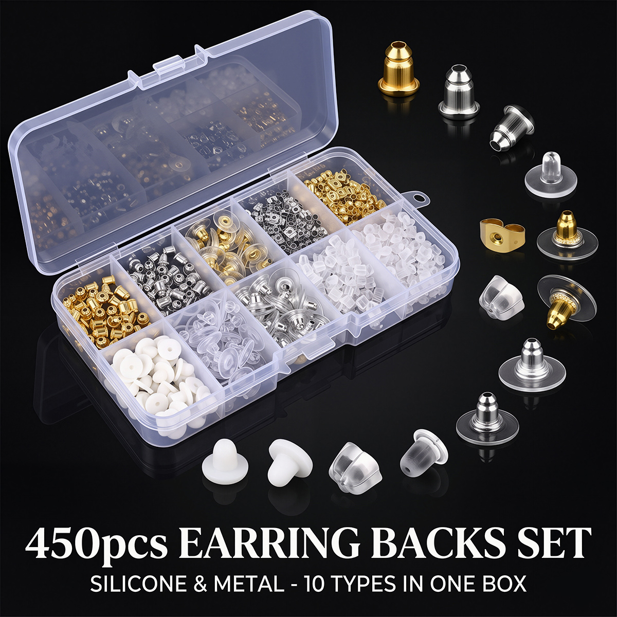 450pcs Silicone & Metal Earrin - Women'S Fashion Earrings ulasan dan harga