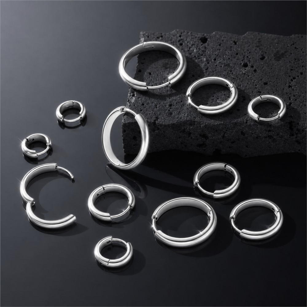 4Pcs Stainless Steel Round Hoo - Women'S Fashion Earrings ulasan dan harga