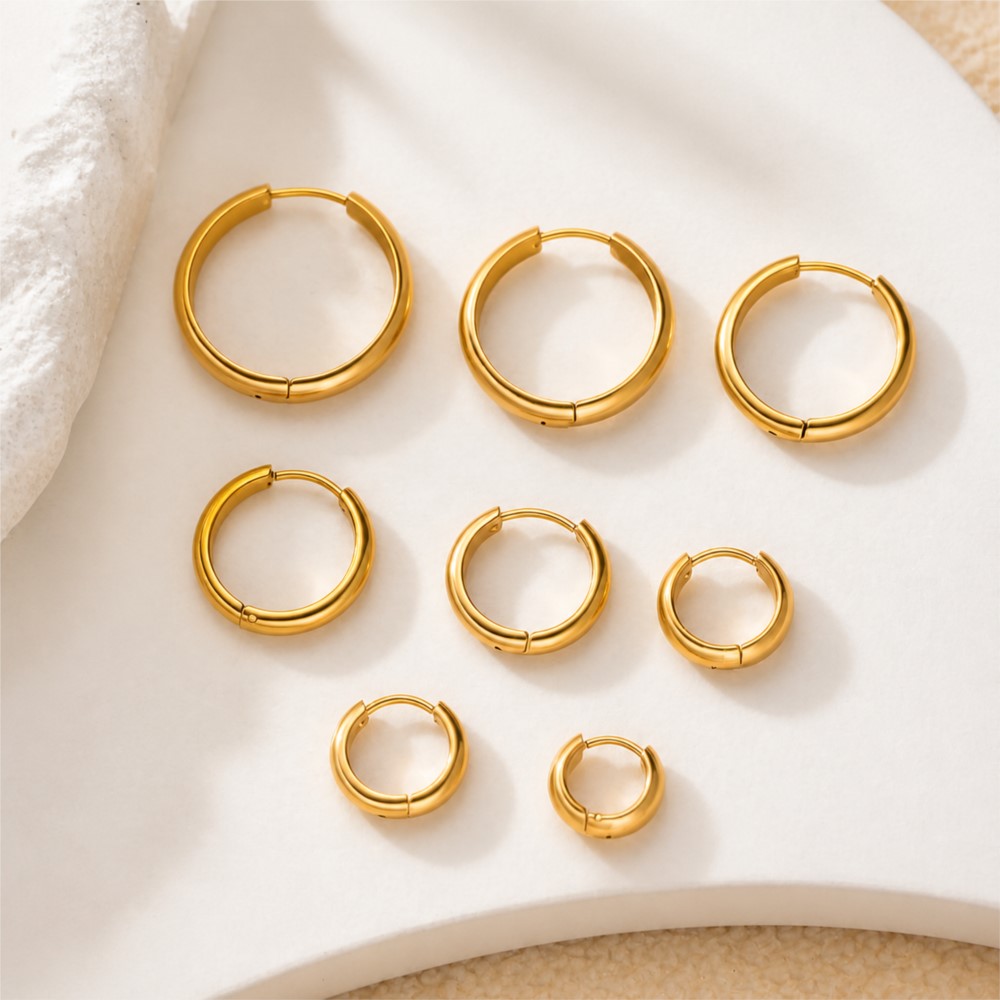 4Pcs Stainless Steel Round Hoo - Women'S Fashion Earrings ulasan dan harga