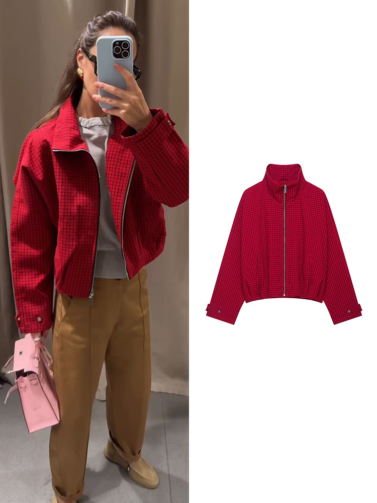 Autumn Women Plaid Bomber Jack - Women'S Fashion Bomber Jacket ulasan dan harga