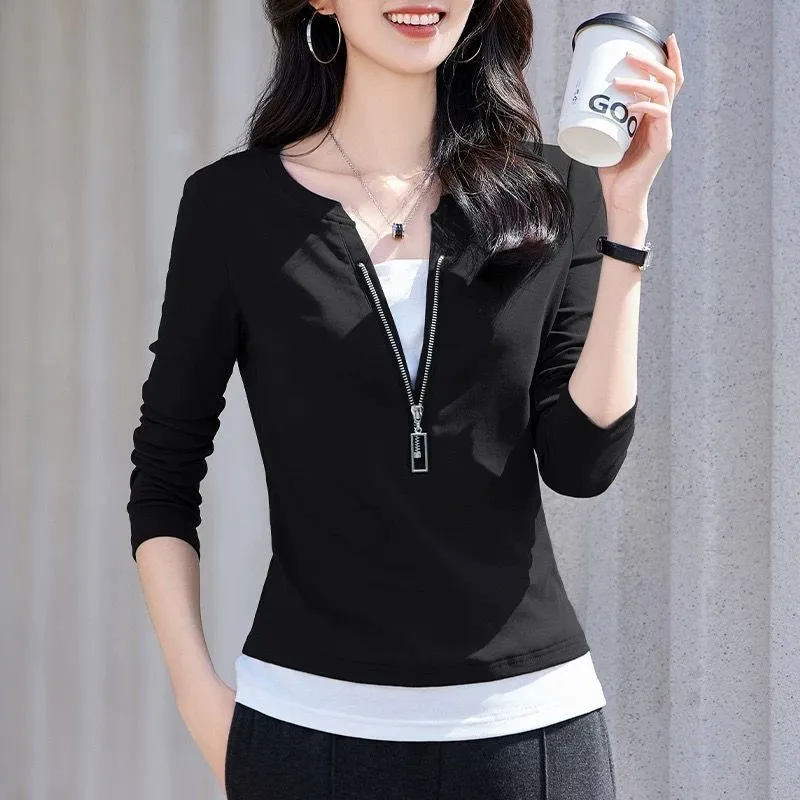 Women's Fashion V-Neck Zip Lon - Women'S Fashion Quarter Zip ulasan dan harga