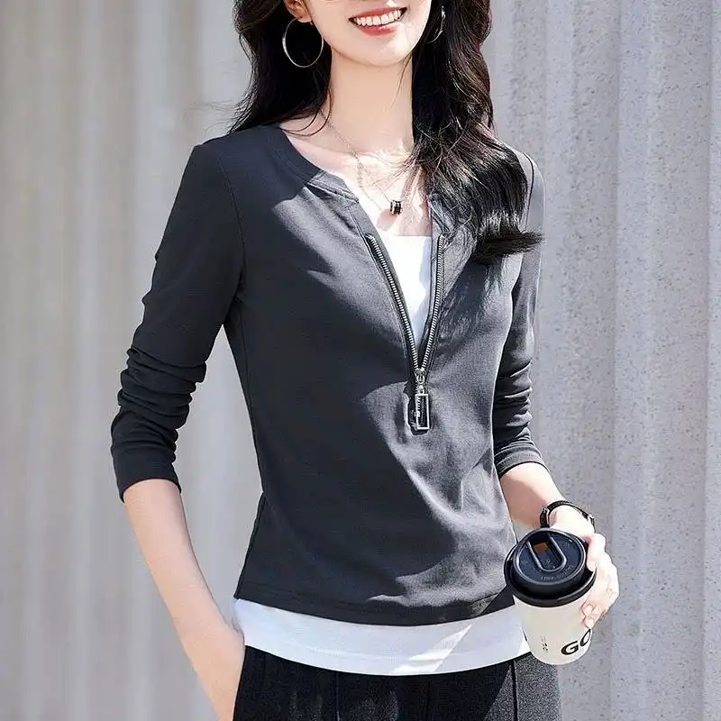 Women's Fashion V-Neck Zip Lon - Women'S Fashion Quarter Zip ulasan dan harga