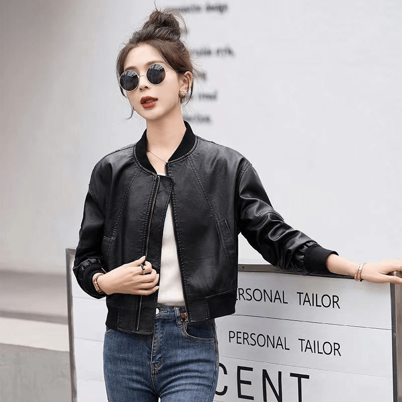 American Retro Faux Leather Ja - Women'S Fashion Bomber Jacket ulasan dan harga