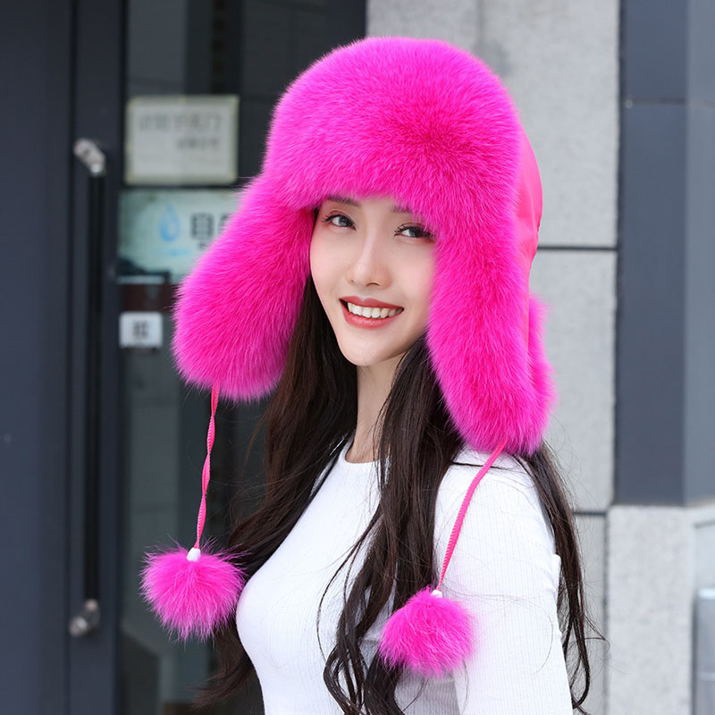 100% Real Fox Fur Hats Women's - Women'S Fashion Bomber Jacket ulasan dan harga