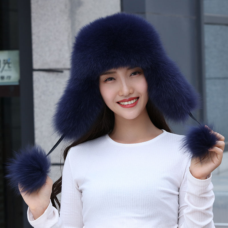 100% Real Fox Fur Hats Women's - Women'S Fashion Bomber Jacket ulasan dan harga