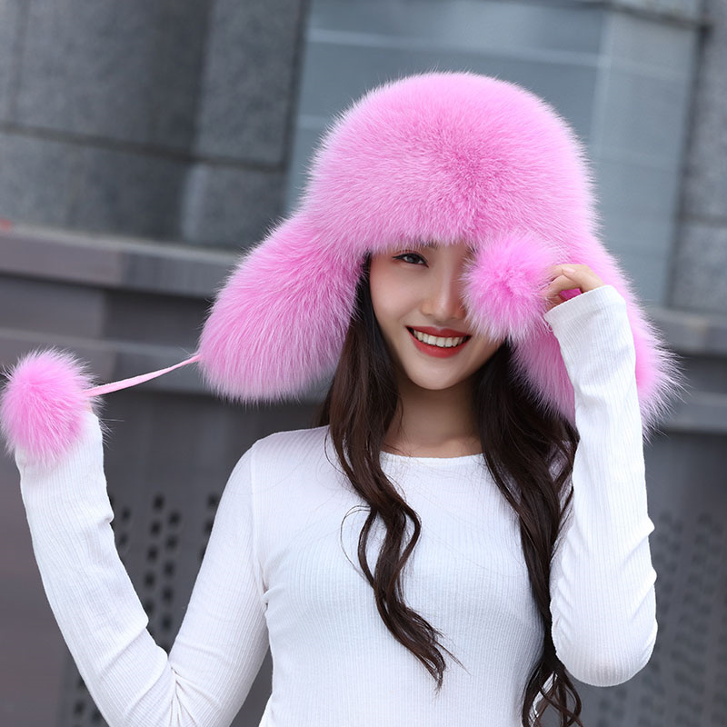 100% Real Fox Fur Hats Women's - Women'S Fashion Bomber Jacket ulasan dan harga