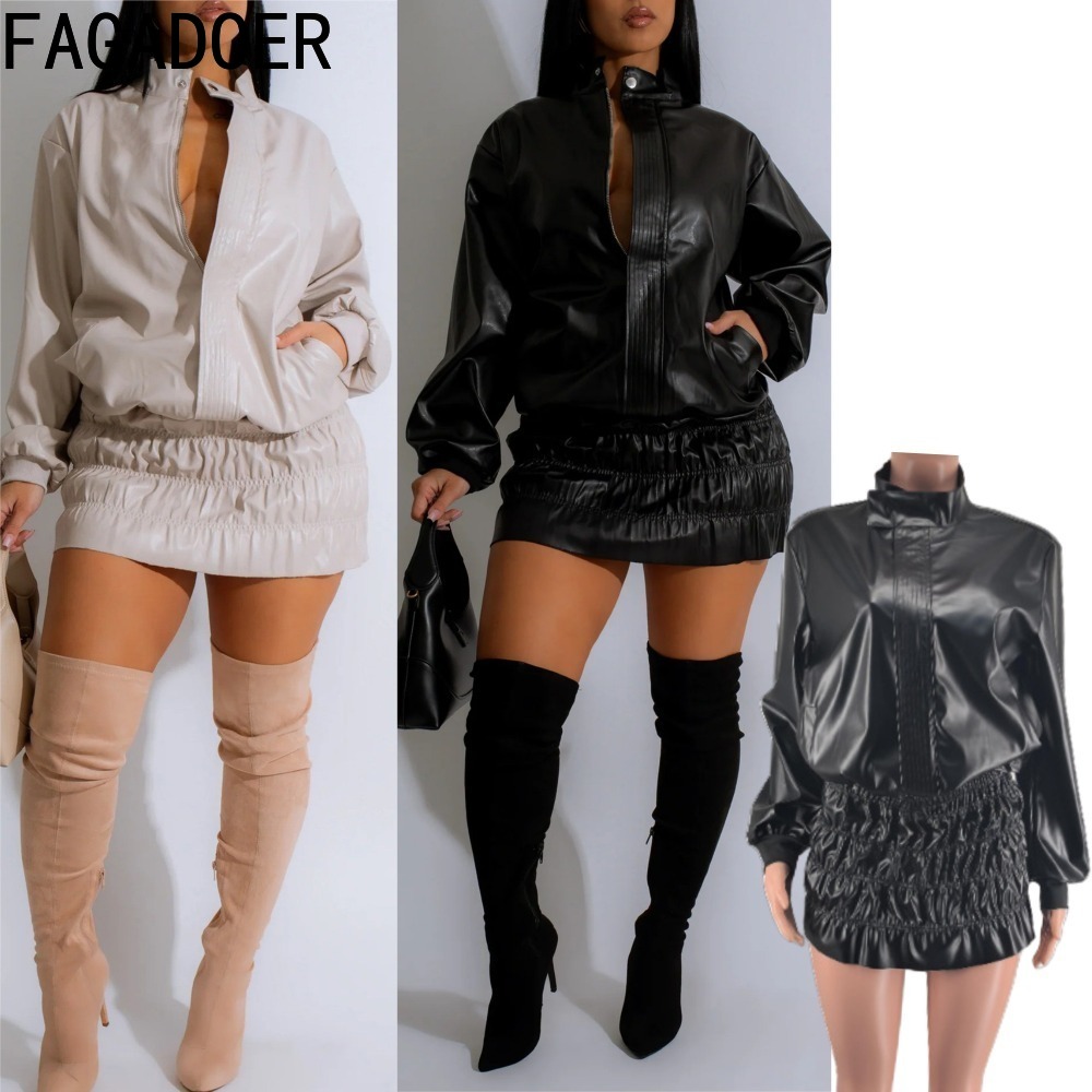 FAGADOER Punk Leather 2 Piece  - Women'S Fashion Quarter Zip ulasan dan harga