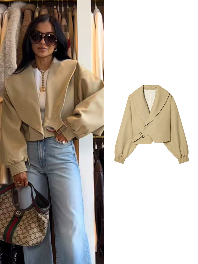 TFMLN Elegant Lapel Bomber Jac - Women'S Fashion Bomber Jacket ulasan dan harga