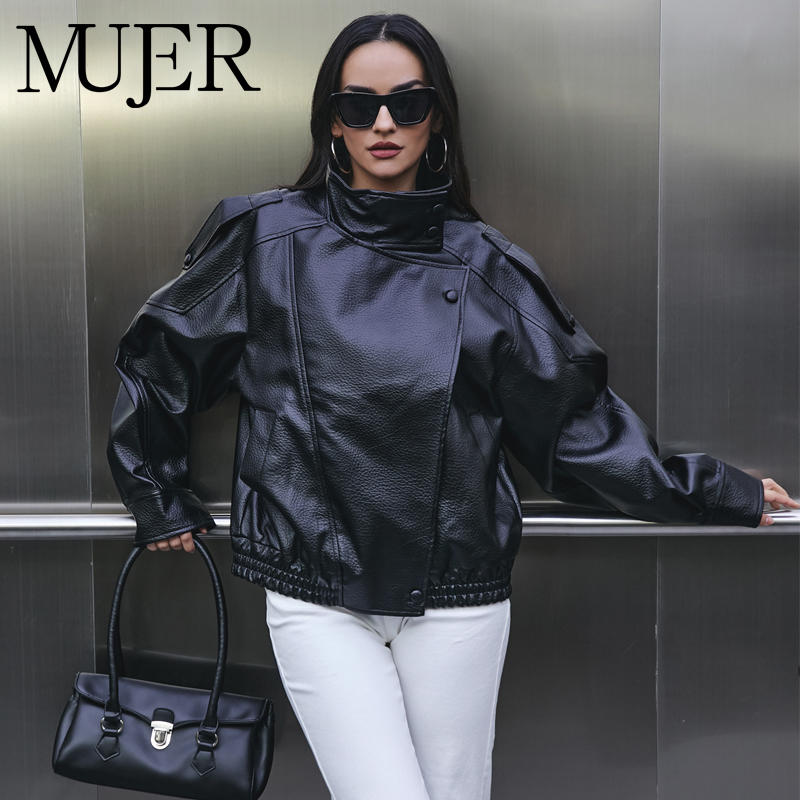 MUJER Faux Leather Women's Jac - Women'S Fashion Bomber Jacket ulasan dan harga