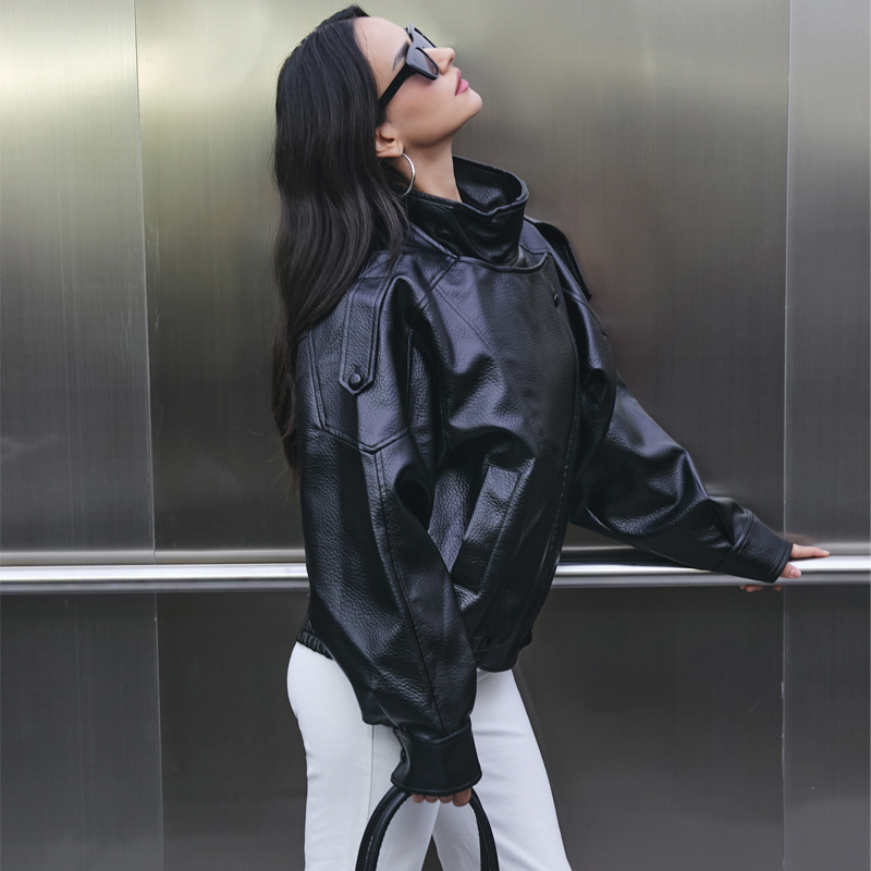 MUJER Faux Leather Women's Jac - Women'S Fashion Bomber Jacket ulasan dan harga